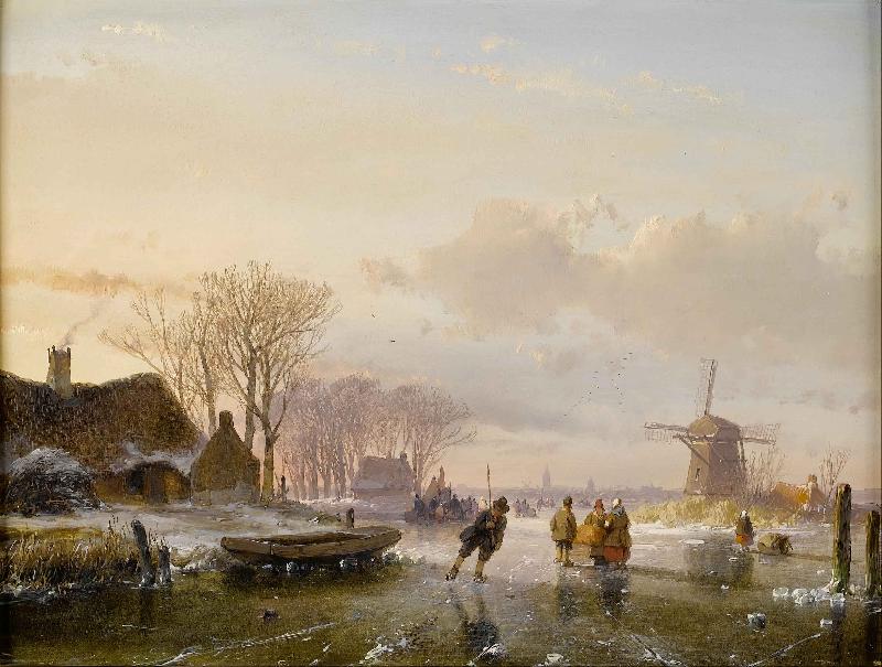 Andreas Schelfhout Skaters and figures on a frozen river oil painting image